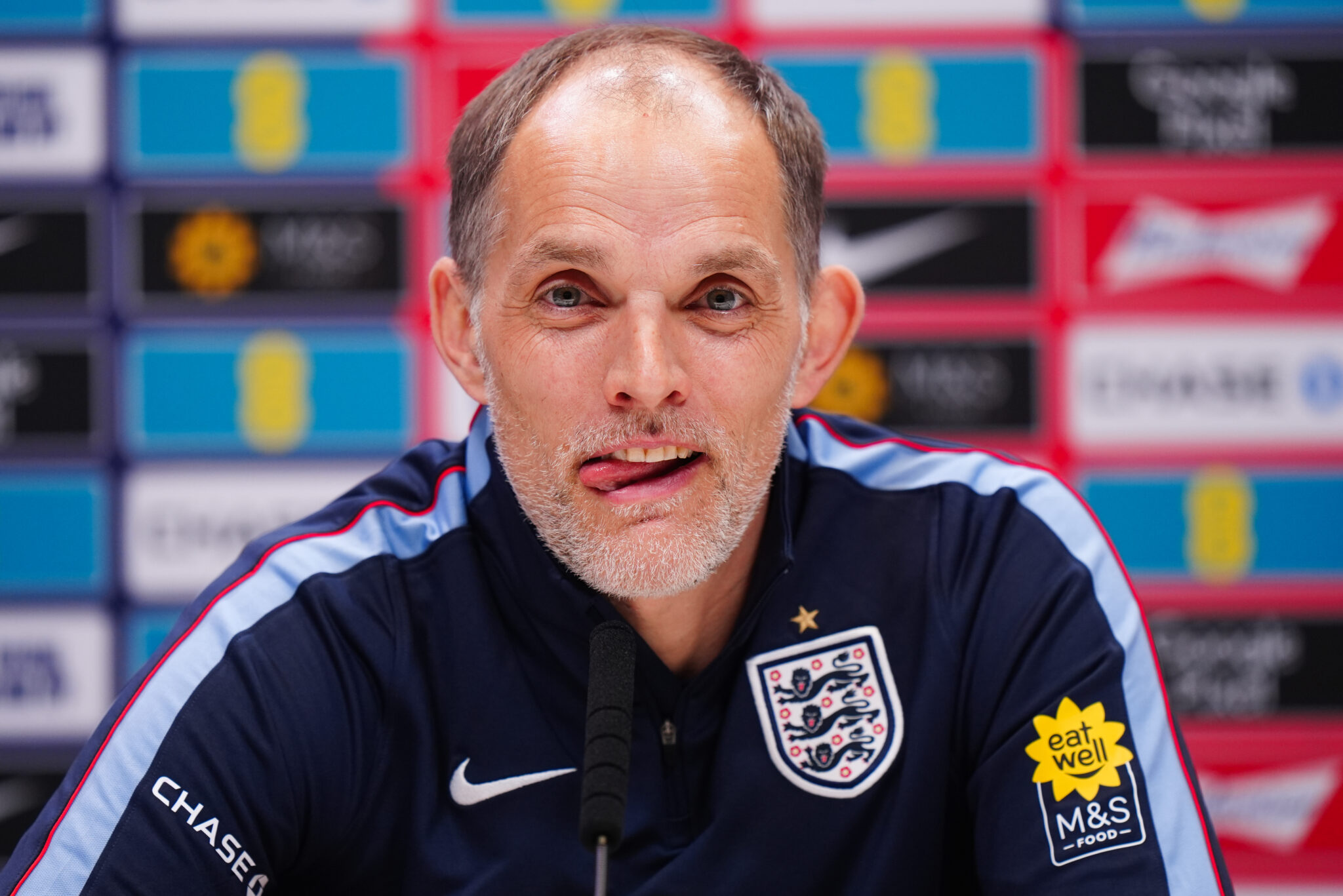 England manager Thomas Tuchel speaks to the media during a press conference at Tottenham Hotspur Training Centre on March 30, 2026 in Enfield, England.