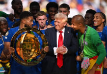 Donald Trump ‘expected’ to join World Cup trophy lift U.S. President Donald Trump interacts with Reece James #24 of Chelsea FC as he holds the FIFA Club World Cup trophy following the FIFA Club World Cup 2025 Final match between Chelsea FC and Paris Saint-Germain at MetLife Stadium on July 13, 2025 in East Rutherford, New Jersey.