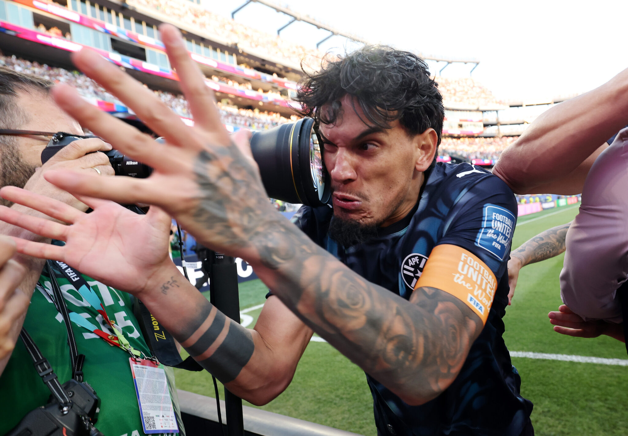 Gustavo Gomez #15 of Paraguay celebrates after Jose Canale #13 scores the winning penalty in a penalty shootout during the FIFA World Cup 2026 Round Of 32 match between Germany and Paraguay at Boston Stadium on June 29, 2026 in Foxborough, Massachusetts.
