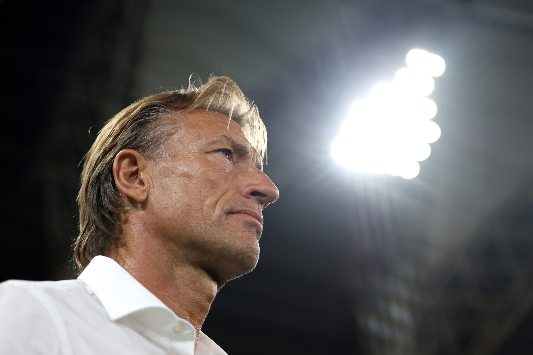 Herve Renard, the new manager of Tunisia, looks on prior to the FIFA World Cup 2026 qualifier match between Saudi Arabia and Iraq at King Abdullah Sport City Stadium on October 14, 2025 in Buraydah, Saudi Arabia.