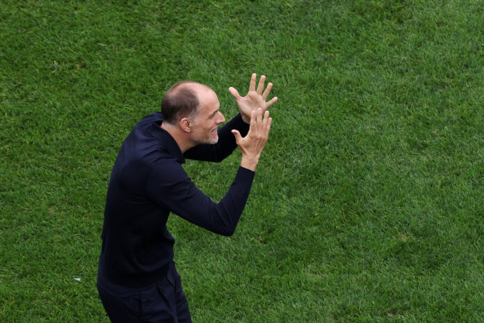 Thomas Tuchel, Manager of England, reacts during the FIFA World Cup 2026 Group L match between England and Ghana at Boston Stadium on June 23, 2026 in Foxborough, Massachusetts.