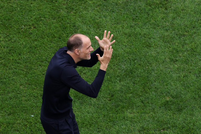 Thomas Tuchel, Manager of England, reacts during the FIFA World Cup 2026 Group L match between England and Ghana at Boston Stadium on June 23, 2026 in Foxborough, Massachusetts.