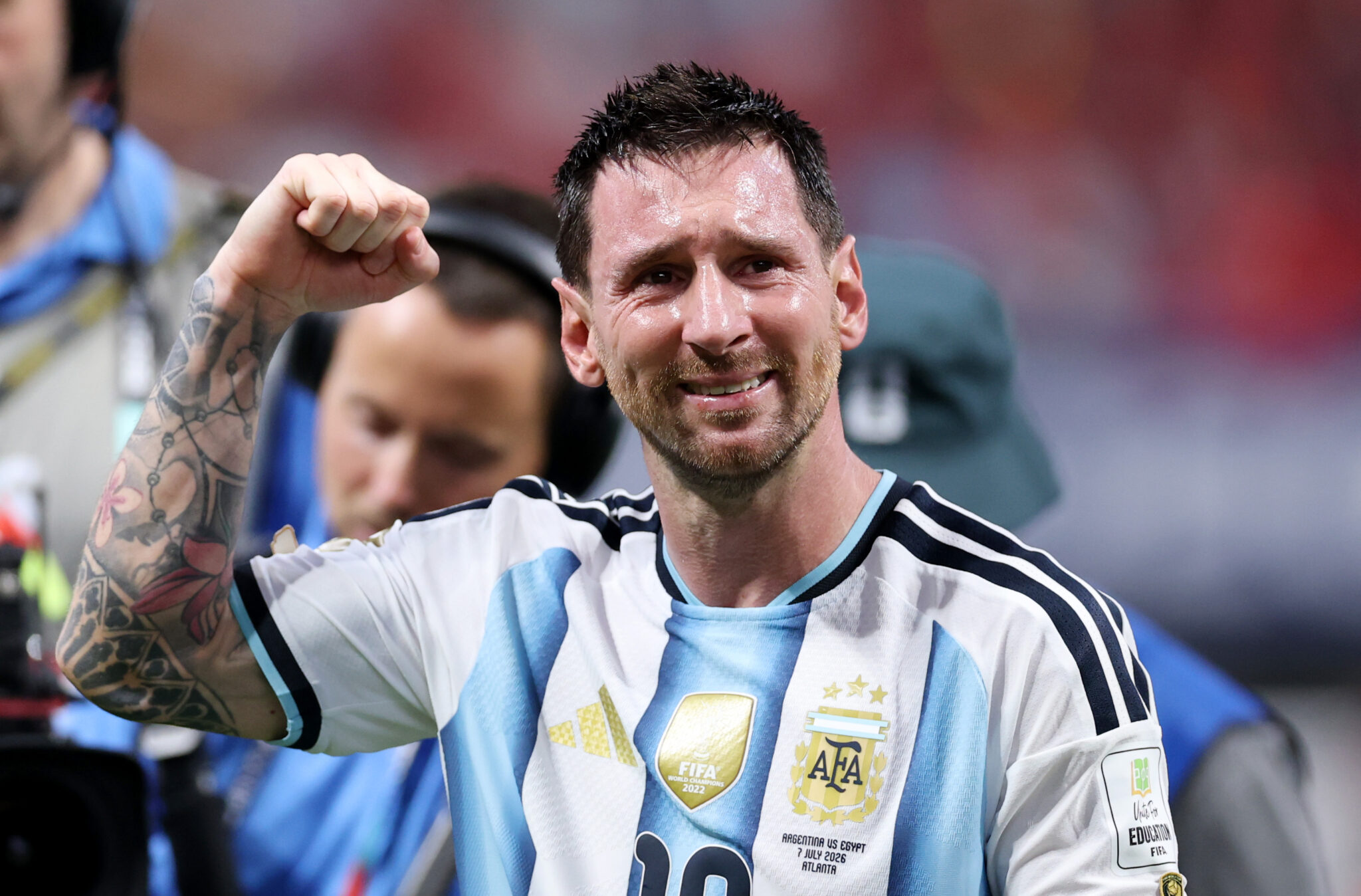 Lionel Messi #10 of Argentina celebrates after the 3-2 victory during the FIFA World Cup 2026 Round of 16 match between Argentina and Egypt at Atlanta Stadium on July 07, 2026 in Atlanta, Georgia.