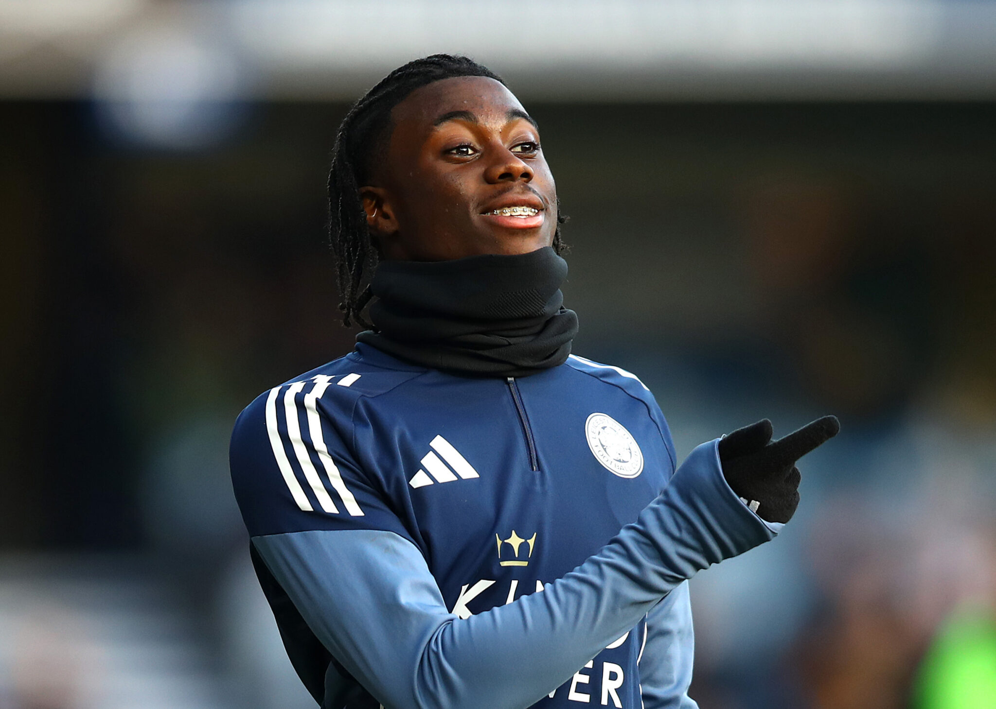 Jeremy Monga of Man City reacts as he warms up prior to the Sky Bet Championship match between Queens Park Rangers and Leicester City at Loftus Road on December 20, 2025 in London, England.