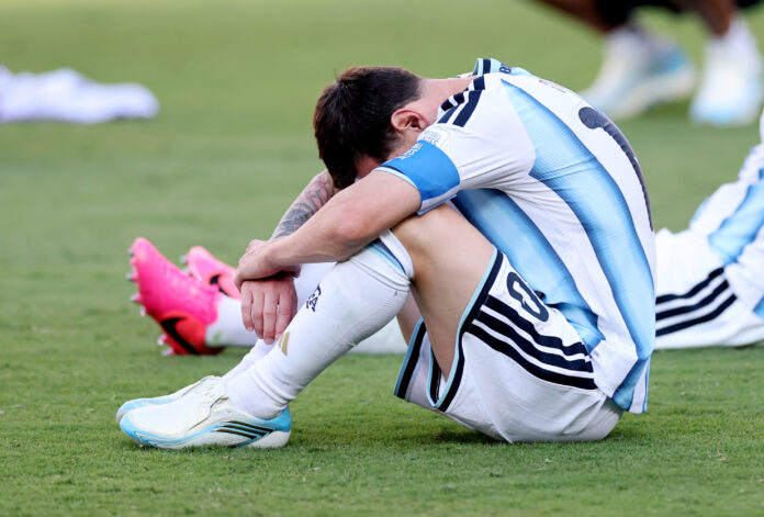 Lionel Messi #10 of Argentina reacts after the 0-1 loss during the FIFA World Cup 2026 Final match between Spain and Argentina at New York New Jersey Stadium on July 19, 2026 in East Rutherford, New Jersey.