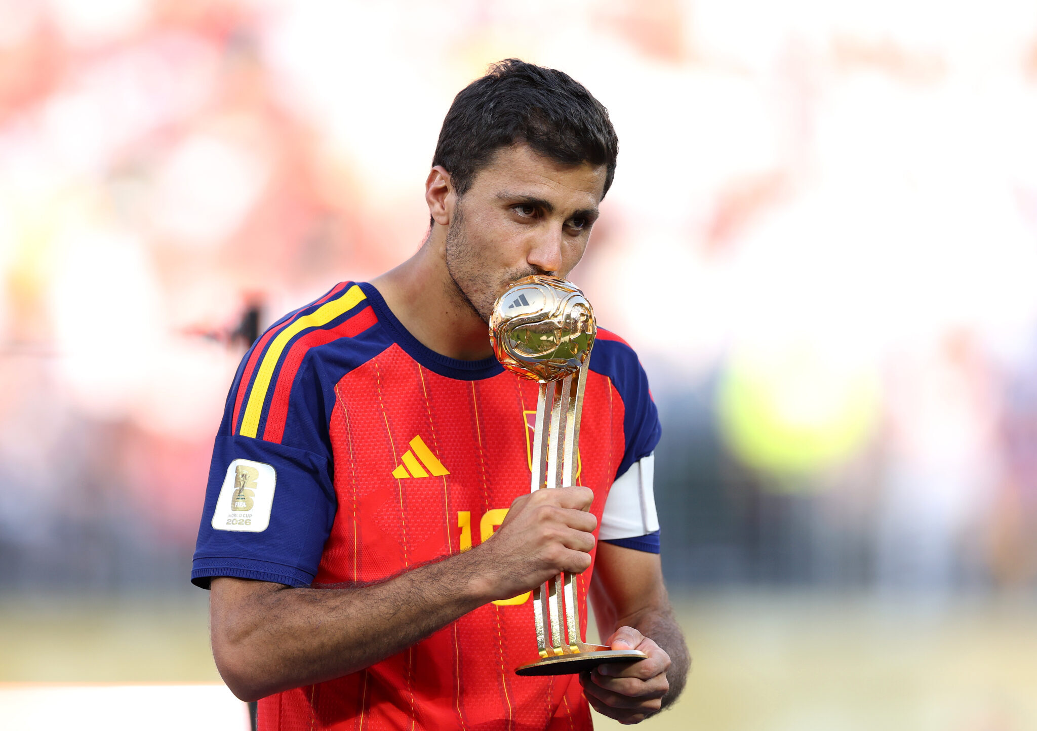 Rodri #16 of Spain is presented with the Golden Ball award after the FIFA World Cup 2026 Final match between Spain and Argentina at New York New Jersey Stadium on July 19, 2026 in East Rutherford, New Jersey.
