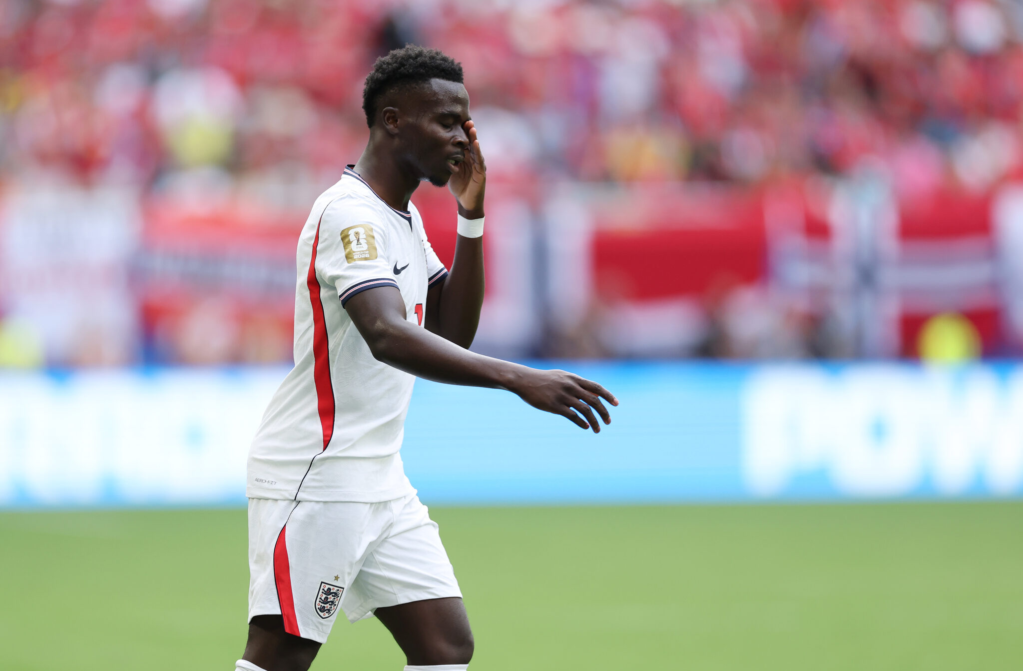 Bukayo Saka #7 of England during the FIFA World Cup 2026 Quarter Final match between Norway and England at Miami Stadium on July 11, 2026 in Miami Gardens, Florida.