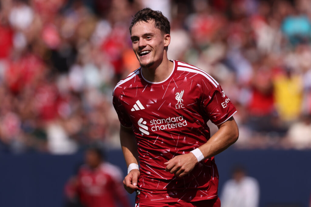 Florian Wirtz in the Liverpool home kit for the 2026/27 Premier League season.