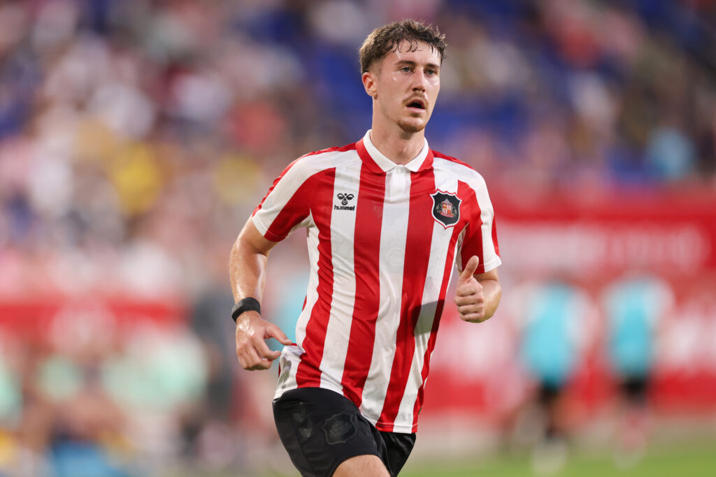 Trai Hume in the Sunderland home kit for the 2026/27 Premier League season.